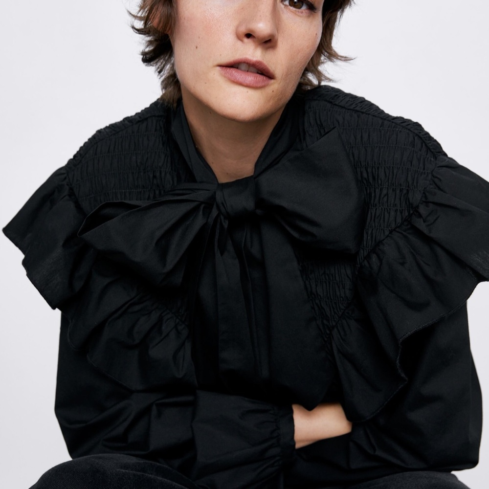 Zara Poplin Blouse with Tie - Picture 5 of 6